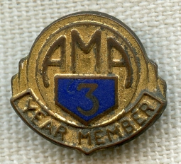 1940's - 1950's American Motorcycle Association 3 Year Membership Lapel Pin