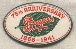 1941 Breyers Ice Cream Celluloid 75th Anniversary Pin