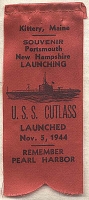 1944 Launching Ribbon of Submarine USS Cutlass SS-478