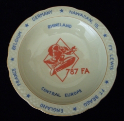 Circa 1946 Souvenir Plate with Disney Insignia for US Army 787th Field Artillery Battalion