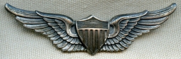 Scarce Ca. 1947-50 US Army Wing Pinback in Sterling by Balfour LGB. Unpierced at Sides of Shield.