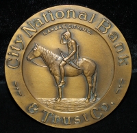 1947 Bronze Com. Indian Brave Paperweight for Kansas City, MO City National Bank by Whitehea
