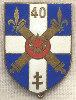 1950s-60s 40th Artillery Regiment Badge/Insigne 40eme Regiment d'Artillerie
