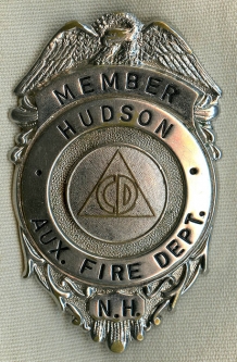 1950's Hudson, New Hampshire Civil Defense Auxiliary Fire Dept. Member Badge