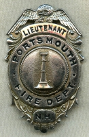 Nice 1950's Portsmouth, New Hampshire Fire Dept. Lieutenant Badge