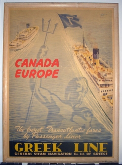 Framed Circa 1951 Greek Line Steamship Transatlantic Crossing Poster