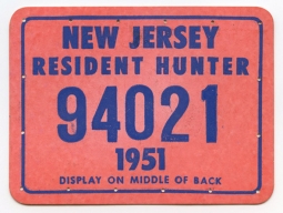 Vintage 1951 New Jersey Hunting License