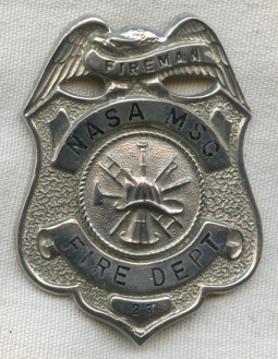 Rare 1960s NASA Manned Spacecraft Center Fire Department Fireman's Badge #23