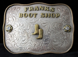 Cool Vintage 1970's Large Montana Silversmiths Belt Buckle for Frank's Boot Shop