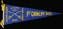 Great 1915 1st Cavalry District "Joint Camp" Souvenir Pennant, Quonset Point, R.I.