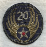 Unique WWII USAAF 20th AF Bullion Shoulder Patch Handmade n China Owned by Vet Earl Hoffsis of OH