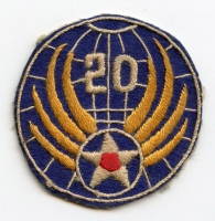 Beautiful WWII Hand-Embroidered USAAF 20th AF Shoulder Patch Owned by 20th AF Vet E. Hoffsis