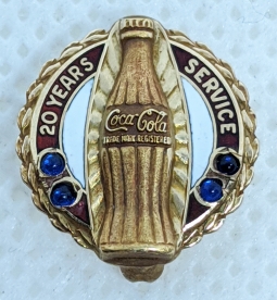 1940's Coca Cola 20 Year Service Pin in 10K Gold by Dieges & Clust.