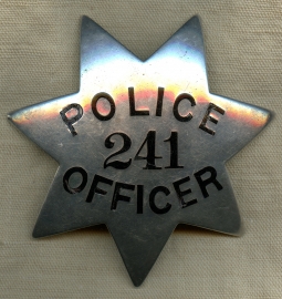 Great Late 10's'- Early 20's Oakland CA Sterling 7pt Star Police Officer Badge #241 by Ed Jones Co.