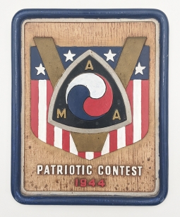 Wonderful WWII 1944 AMA American Motorcycle Assoc Patriotic Contest V For Victory Award Plaque