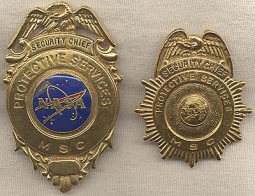 Ext Rare 1960s NASA Manned Spacecraft Center Protective Services Security Chief Badge Set