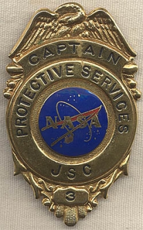 Rare 1970s Johnson Space Center Protective Services Captain #3 Badge