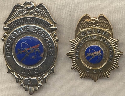 Ext Rare 1970s Johnson Space Center Protective Services Security Chief #1 Badge Set