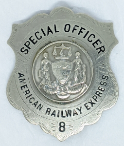 Great Ca 1920 American Railway Express Special Officer Badge #8