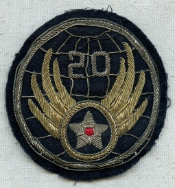 Nice WWII USAAF Bullion CBI Made 20th Air Force Shoulder Patch, Removed from Uniform