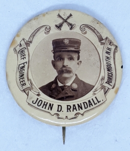Great Ca 1900 - 1910 Portsmouth, NH Fire Dept. Celluloid Badge of Chief Engineer John D. Randall