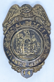 Great Ca 1900 Atlantic City NJ Special Detective Badge Only One we've seen in this style