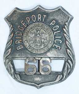 Great Old 1930s Bridgeport Connecticut Police Badge in Silver Plated Bronze