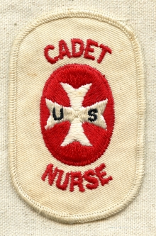 WWII Large Size Cadet Nurse Patch on White Twill Removed from Uniform