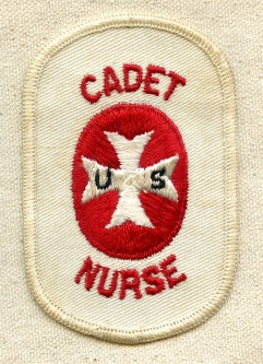 WWII Large Size Cadet Nurse Patch on White Twill Lightly Soiled