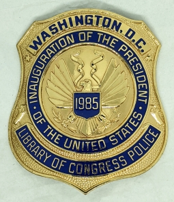 Rare #'d 1985 Library of Congress Police Ronald Reagan Inauguration Commemorative Badge #042