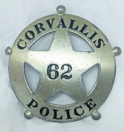 Large ca WWII Corvallis Oregon Police Ball Tip Circle Star Badge