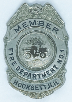 1950's -60's Hooksett, NH Fire Department #1 Member Badge