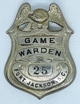 Rare 1940s US Army Fort Jackson South Carolina Game Warden Badge