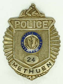 Great Old 1930s Methuen MA Clamshell Police Badge #24