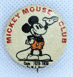 Rare ca 1928 - 1930 Mickey Mouse Club Member Celluloid Pin