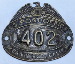1941 Dated US Post Office Hat Badge from San Diego CA #402
