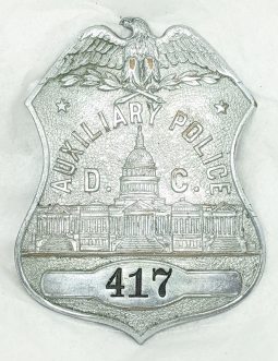 Scarce ca 1941 Washington DC Auxiliary Police Badge #417