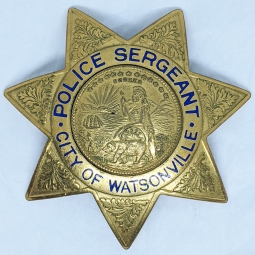 Beautiful 1930's Watsonville, CA Police Sergeant 7 pt. Star Badge by P&M.K.