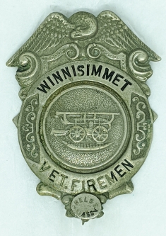 Ext.Rare 1890s Chelsea MA Winnisimmet Veteran Firemen Assoc.Badge