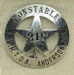 Nice Old 1920s Anderson Indiana Horse Thief Detective Association Constable Badge #210