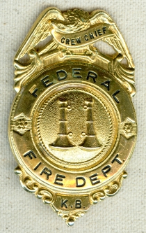 1950s US Government Base Aircraft Crash Crew/Fire Dept Crew Chief Badge by Russell Unif Co