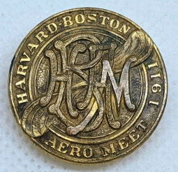 Beautiful 1911 Harvard Boston Aero Meet Subscriber's Entrance Badge in Gilt Bronze by Dieges & Clust