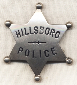 Circa 1910s-1910s Hillsboro, Kansas Police 6 Point Star Badge Solid Ball Tips