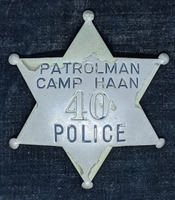 Rare Large WWII US Army Patrolman Badge From POW & Training CAMP HAAN Riverside Co CA