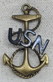 Beautiful WWI - 1920 USN CPO Chief Petty Officer Hat Badge with Salty Slanted USN