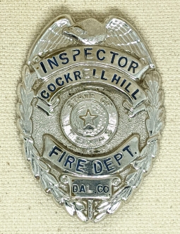 1960s-70s Cockrell Hill Dallas County Texas Fire Department Inspector Badge