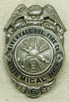 Rare Ca 1923 1st Issue River Vale NJ Volunteer Fire Co Chemical No.1 Badge #6