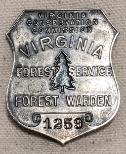 Late 1940s VA Conservation Commission Forest Service Forest Warden Badge