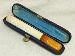 Wonderful 1880 German Turnfest Meerschaum Straight Pipe with Amber Mouth piece & Original Case
