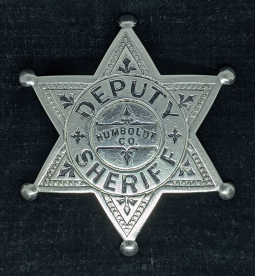Great Ca 1900s Humboldt Co CA Deputy 6 Pt Star Baseball Badge by Chipron Ealy Oval/Cartouche Mark